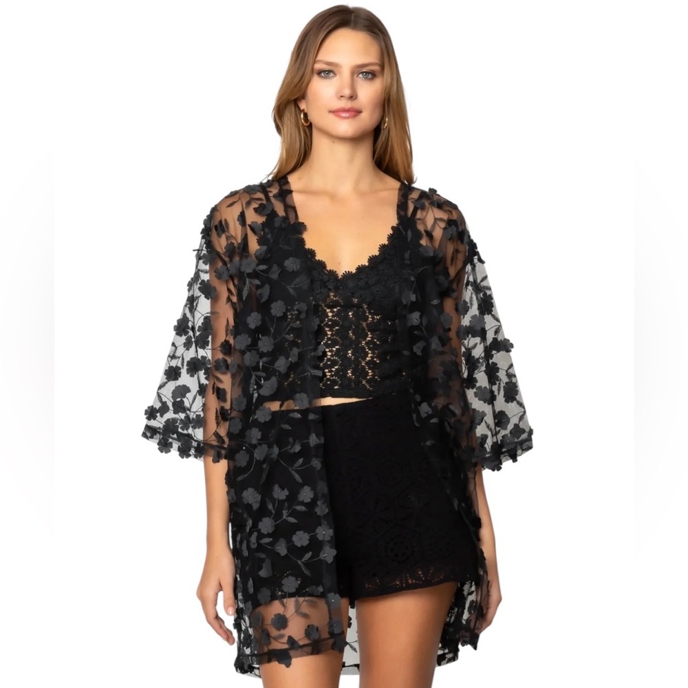 House of Harlow 1960 Black Floral Swim Coverup